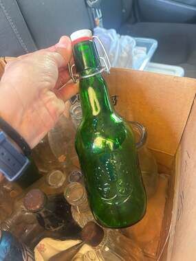 Vintage Grolsch Green Glass Beer Bottle with Porcelain Swing Top Lid